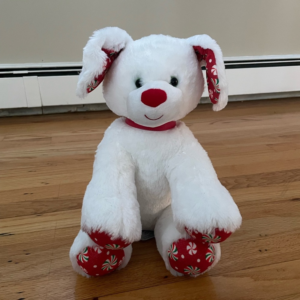 Build a Bear White Puppy Dog Plush Merry Mint Peppermint Candy Cane